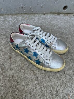 Saint Laurent Paris Silver Star Metallic Court Classic Sneakers